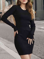Tied Backless Long Sleeve Sweater Dress - Ladyez