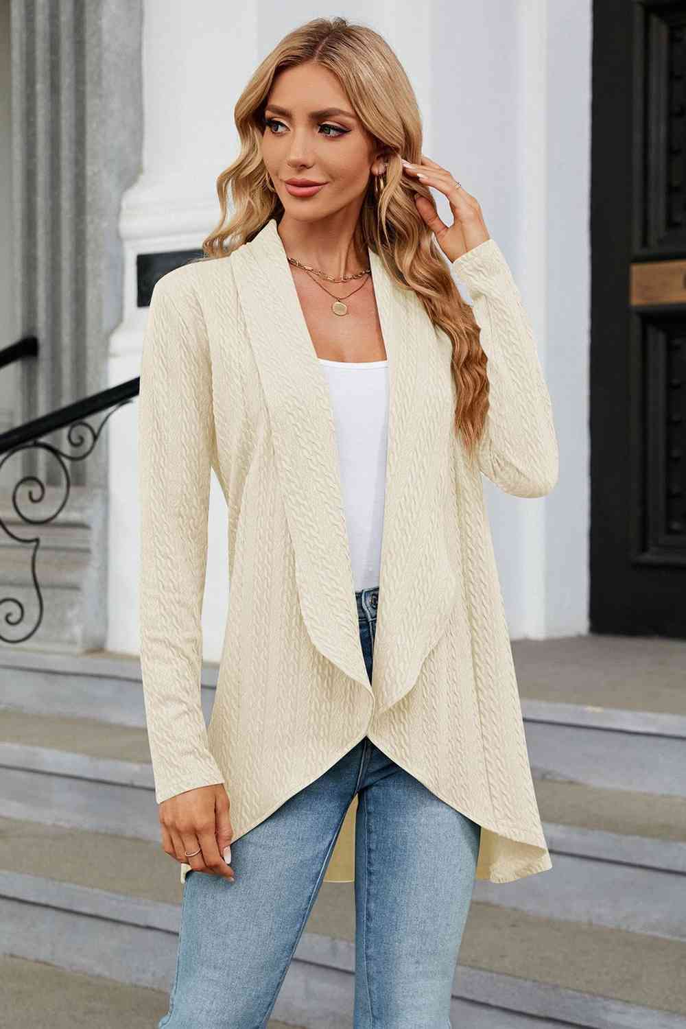 Open Front Long Sleeve Cardigan - Ladyez