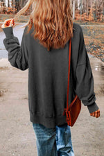 Dropped Shoulder Round Neck Long Sleeve Blouse - Ladyez
