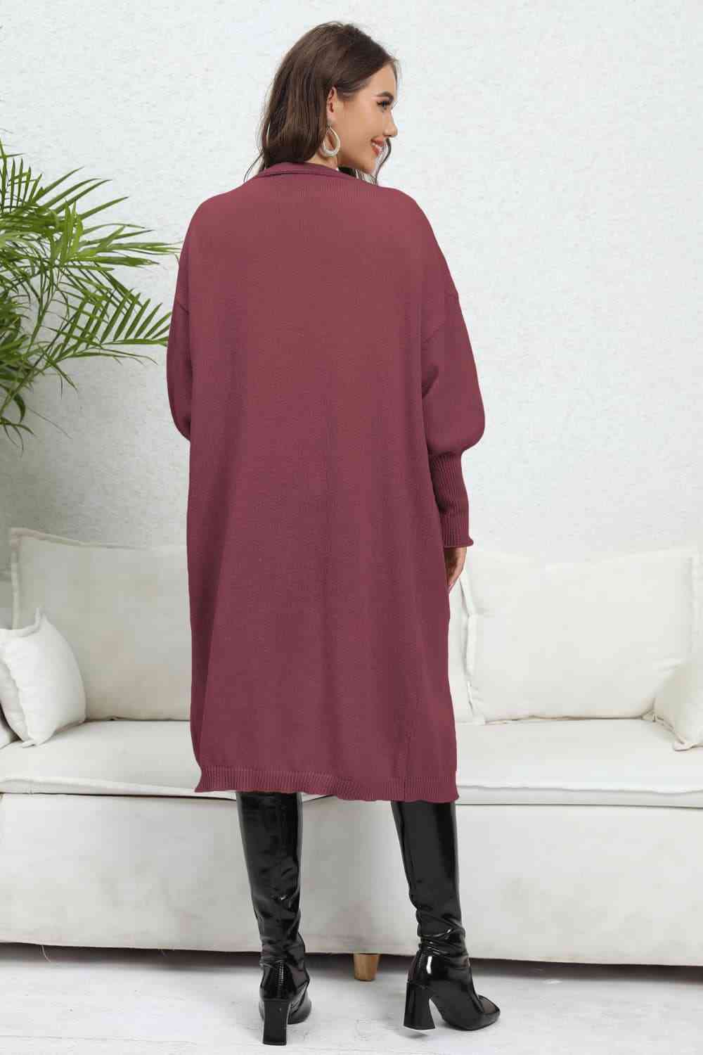 Open Front Dropped Shoulder Cardigan - Ladyez