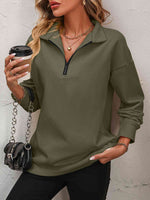 Zip-Up Dropped Shoulder Sweatshirt - Ladyez