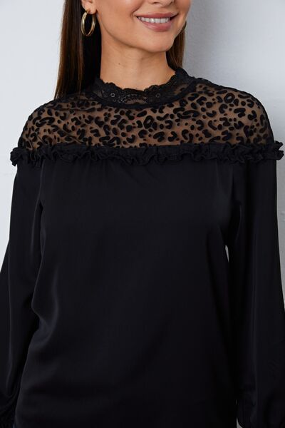 Leopard Frill Flounce Sleeve Blouse - Ladyez