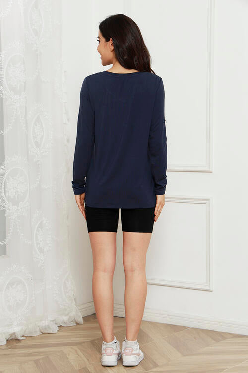 Basic Bae Full Size V-Neck Long Sleeve Top - Ladyez