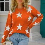 Star Pattern Round Neck Sweater - Ladyez