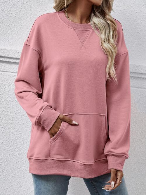 Round Neck Long Sleeve Sweatshirt - Ladyez