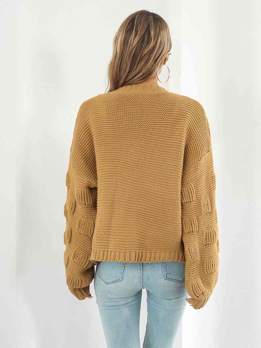 Open Front Ribbed Trim Cardigan - Ladyez