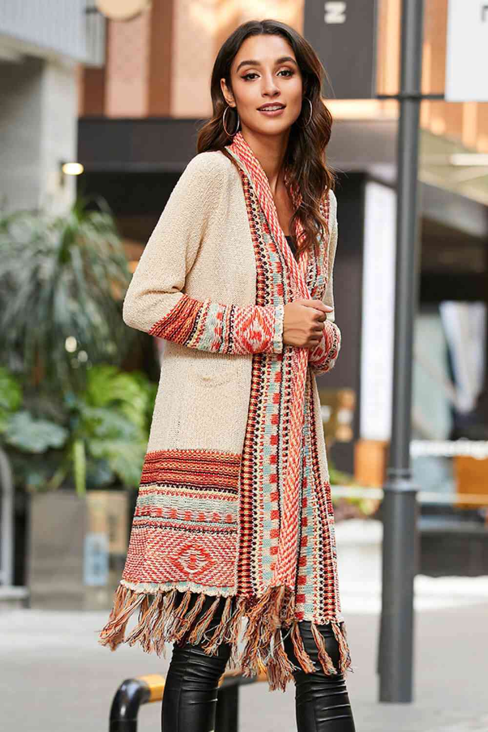 Multicolored Tassel Hem Open Front Cardigan - Ladyez