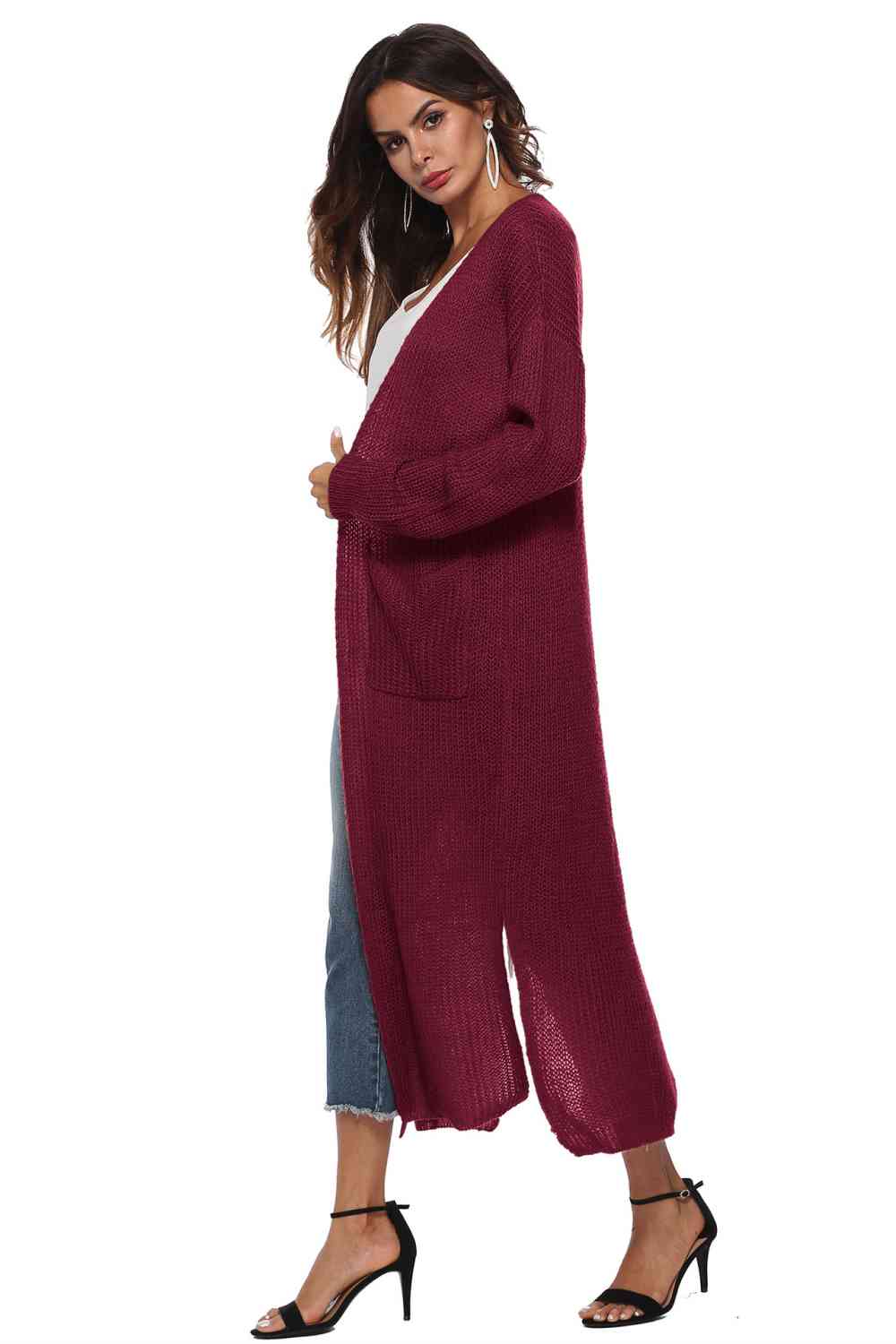Long Sleeve Open Front Buttoned Cardigan - Ladyez