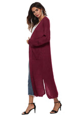 Long Sleeve Open Front Buttoned Cardigan - Ladyez