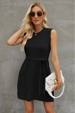 Tied Round Neck Sleeveless Sweater Dress - Ladyez
