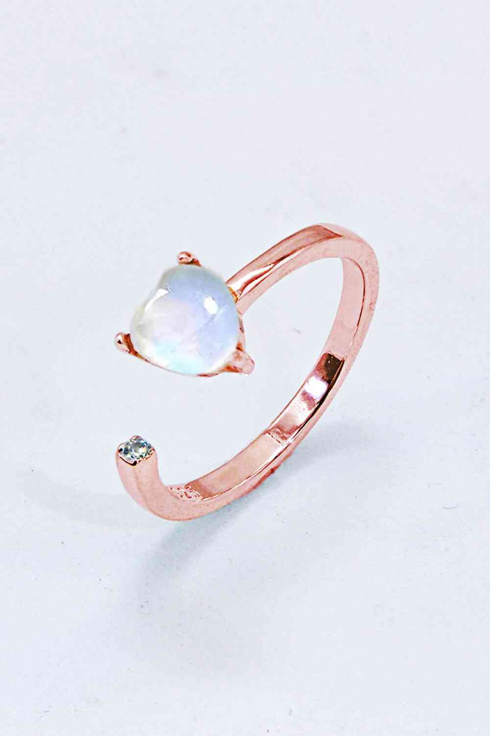Inlaid Moonstone Heart Adjustable Open Ring - Ladyez