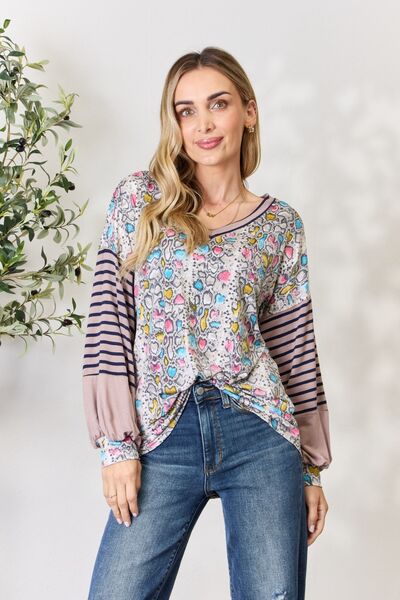 Celeste Full Size Animal Print Striped Long Sleeve Top - Ladyez