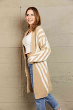 Woven Right Two-Tone Open Front Fuzzy Longline Cardigan - Ladyez