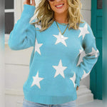 Star Pattern Round Neck Sweater - Ladyez