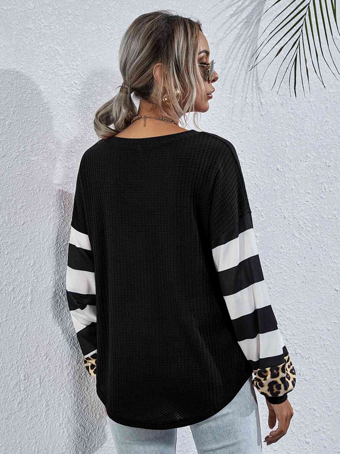 Leopard Striped Waffle-Knit Top - Ladyez