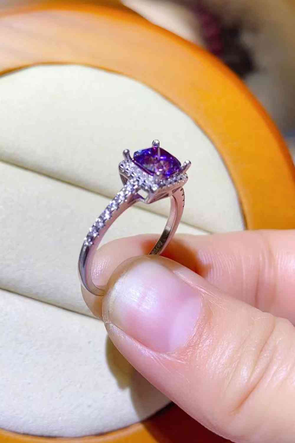 1 Carat Moissanite Platinum-Plated Square Ring - Ladyez