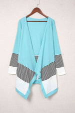 Striped Color Block Open Front Cardigan - Ladyez
