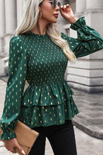 Smocked Flounce Sleeve Layered Blouse - Ladyez