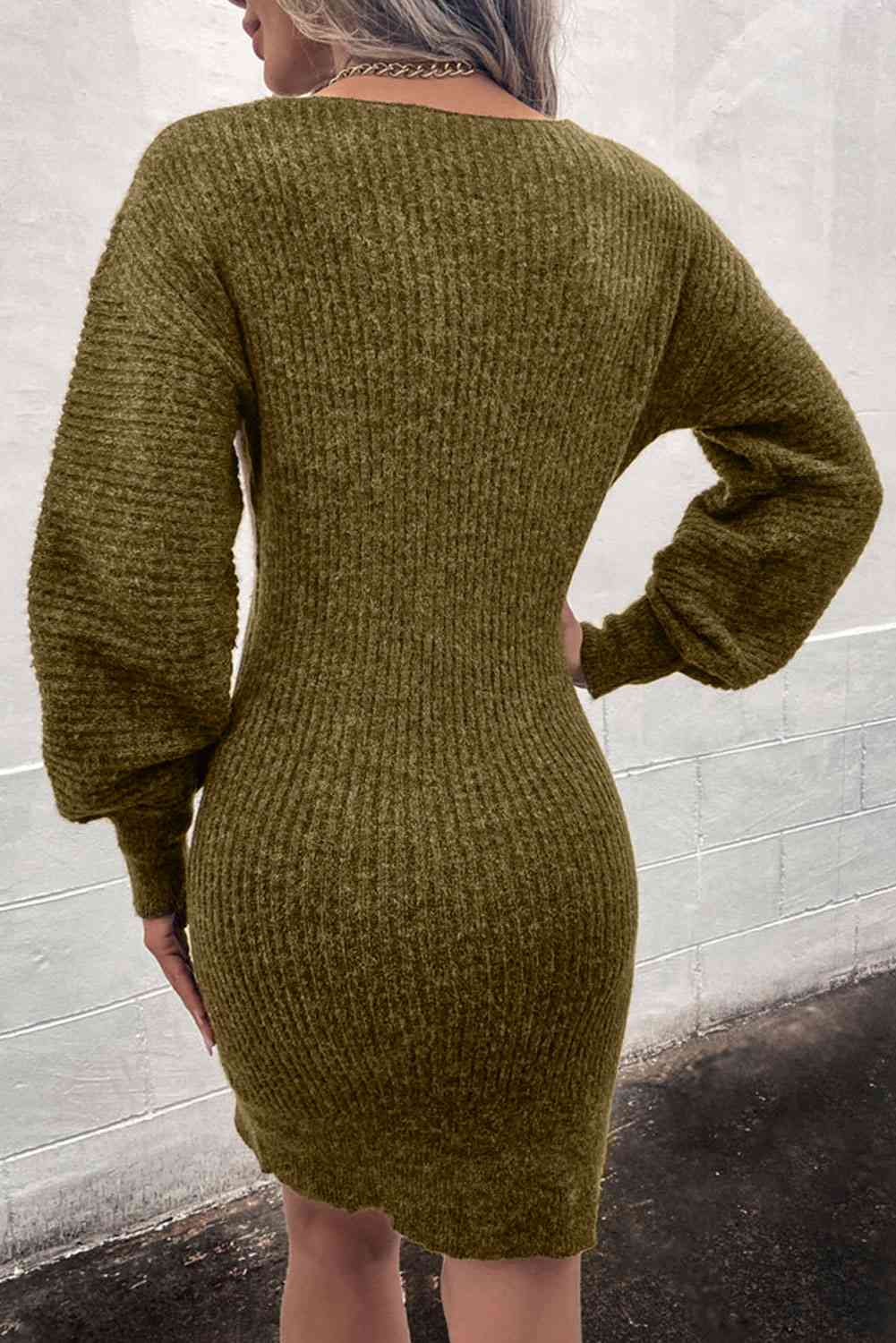 Ribbed Long Sleeve Sweater Dress - Ladyez