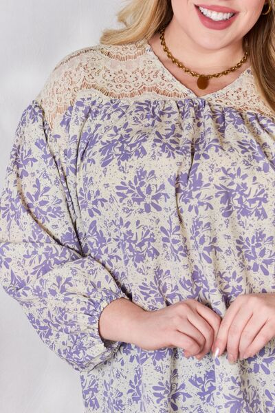 Hailey & Co Full Size Lace Detail Printed Blouse - Ladyez