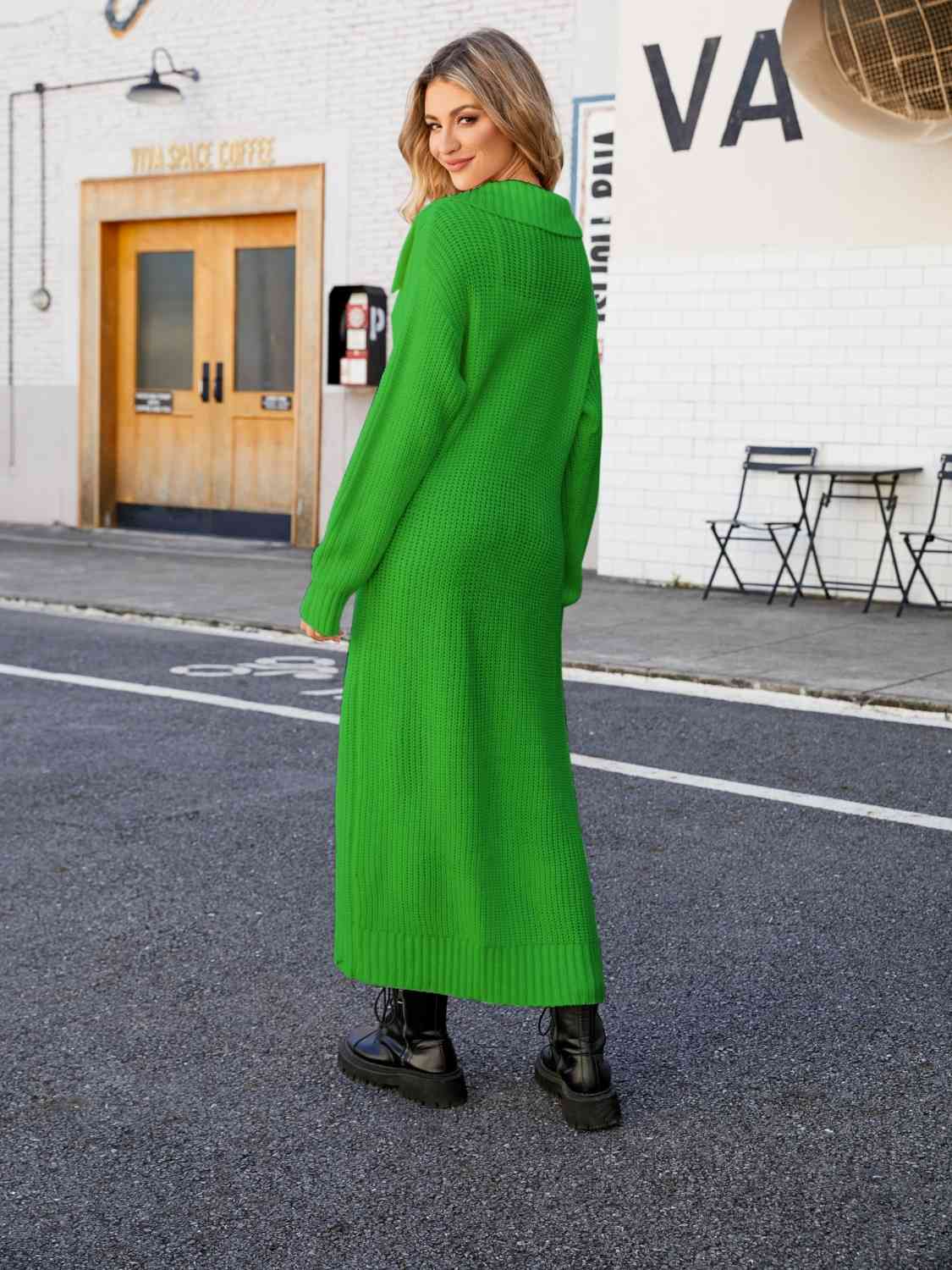Full Size Collared Open Front Duster Cardigan - Ladyez