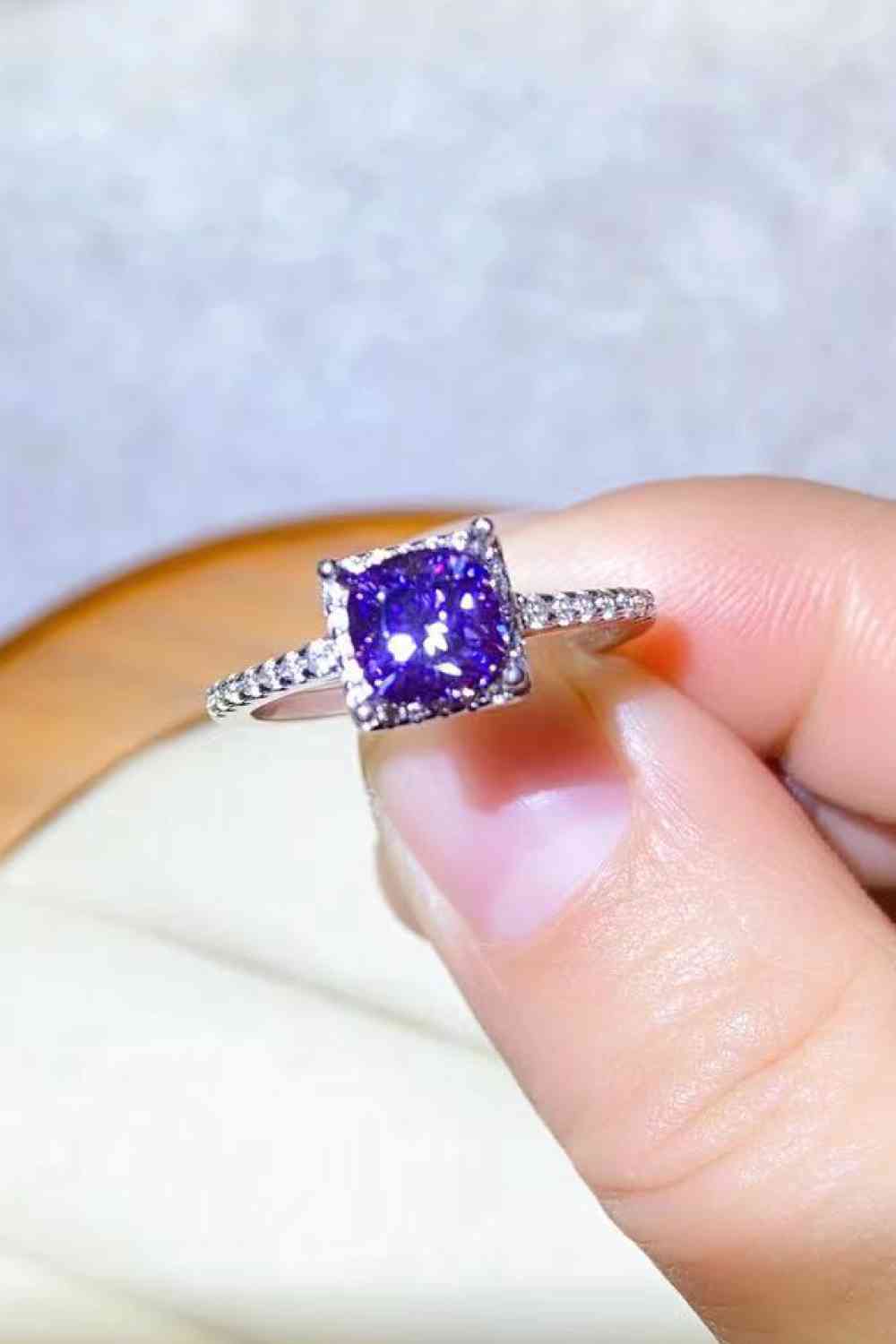 1 Carat Moissanite Platinum-Plated Square Ring - Ladyez