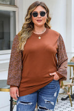 Plus Size Printed Dropped Shoulder Round Neck Blouse - Ladyez