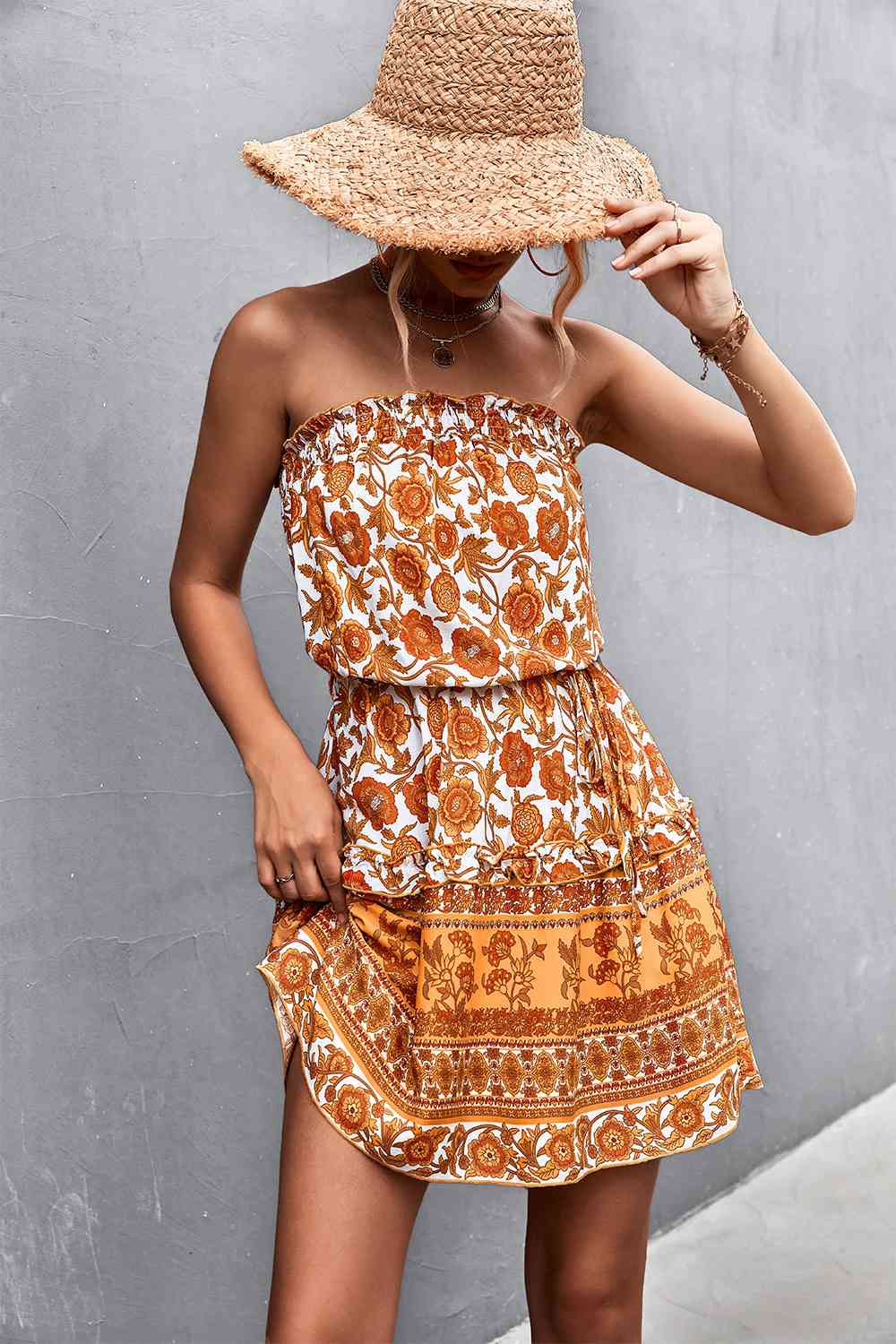 Bohemian Frill Trim Strapless Dress - Ladyez