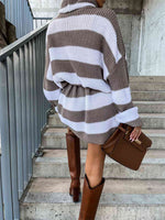 Striped Turtleneck Sweater Dress - Ladyez