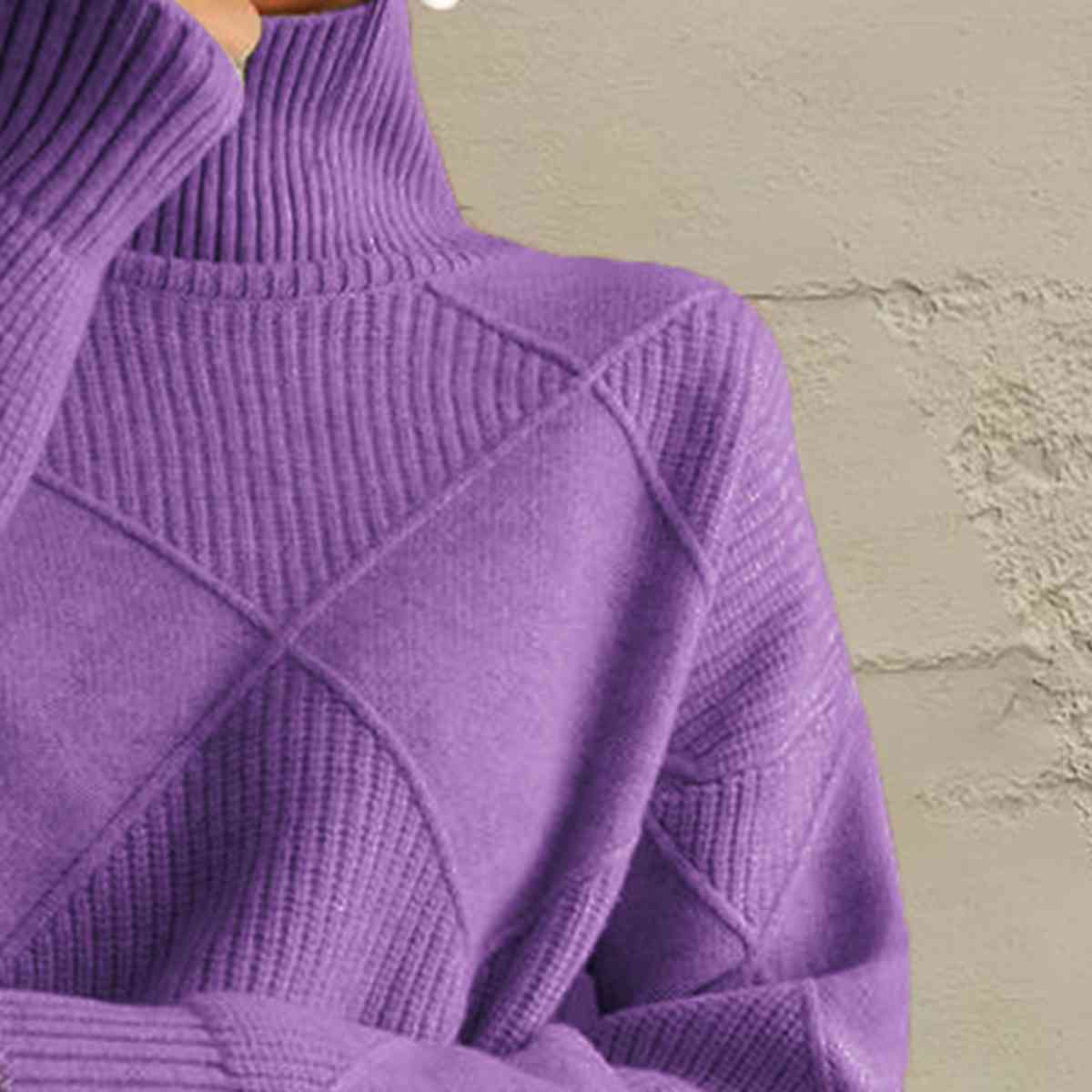 Geometric Turtleneck Long Sleeve Sweater - Ladyez
