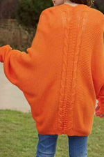 Cable-Knit Open Front Cardigan with Pockets - Ladyez