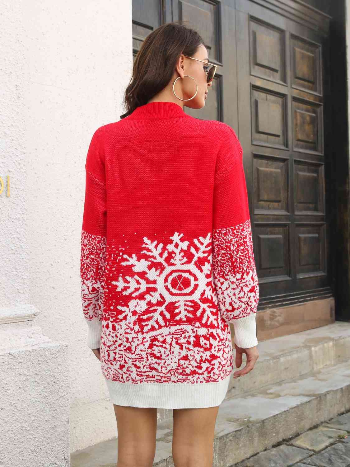 Snowflake Pattern Sweater Dress - Ladyez