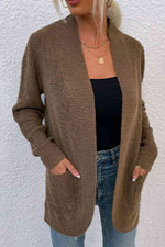 Open Front Rib-Knit Cardigan with Pockets - Ladyez