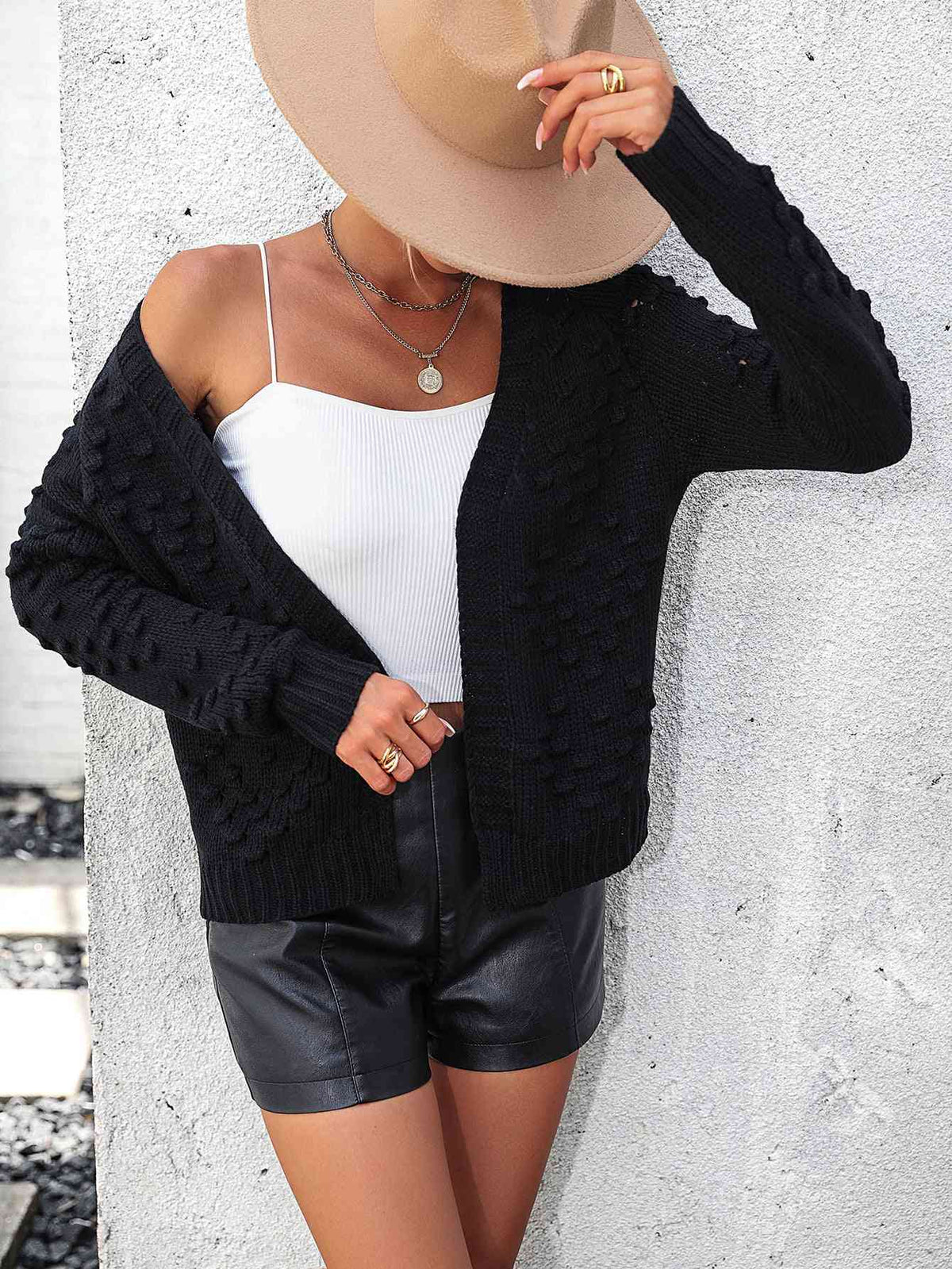 Open Front Long Sleeve Cardigan - Ladyez