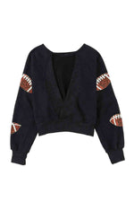 Sequin Football Patch Open Back Sweatshirt - Ladyez