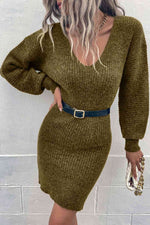 Ribbed Long Sleeve Sweater Dress - Ladyez