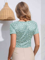 Floral Surplice Neck Short Sleeve Top - Ladyez