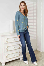 HEYSON Full Size Floral Embroidered Cable Cardigan - Ladyez
