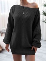 Rib-Knit Mini Sweater Dress - Ladyez