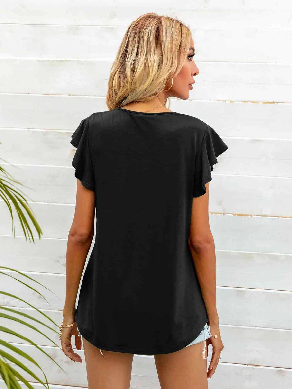 Round Neck Butterfly Sleeve Top - Ladyez