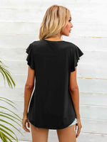 Round Neck Butterfly Sleeve Top - Ladyez