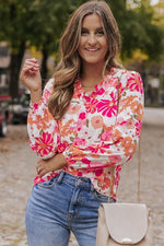 Floral V-Neck Frill Long Sleeve Blouse - Ladyez
