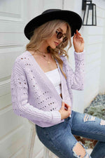 Open Front Cuffed Cropped Cardigan - Ladyez