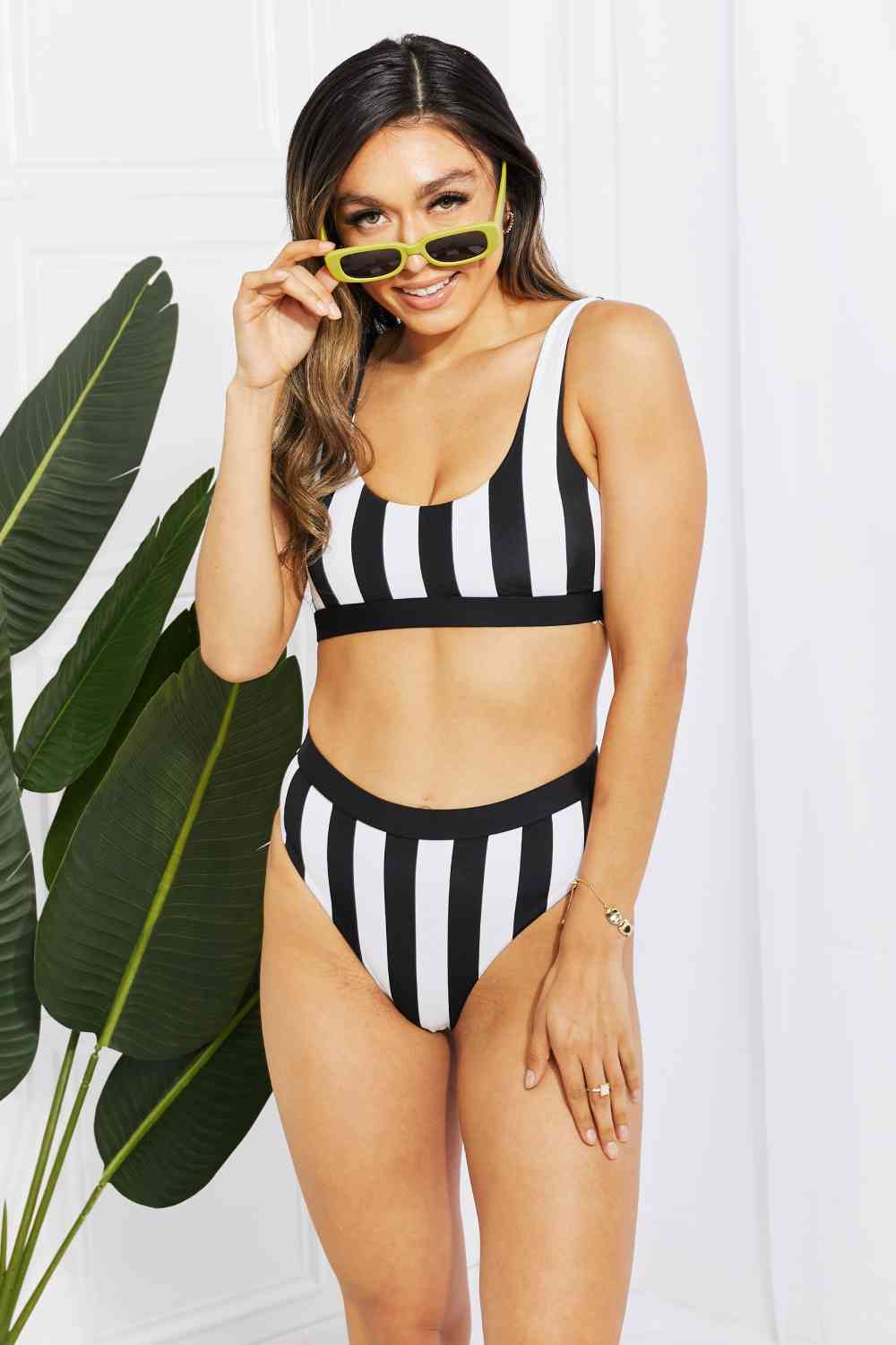 Striped Tank High Waist Bikini - Ladyez