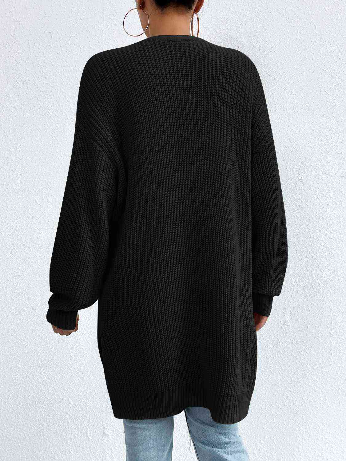 Open Front Dropped Shoulder Slit Cardigan - Ladyez