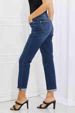 Judy Blue Crystal Full Size High Waisted Cuffed Boyfriend Jeans - Ladyez