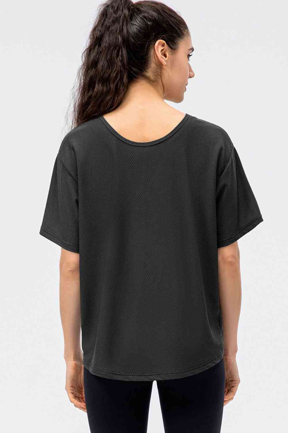 Round Neck Short Sleeve Active Tee - Ladyez
