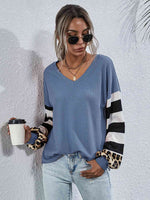 Leopard Striped Waffle-Knit Top - Ladyez