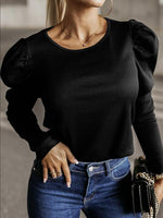 Round Neck Long Sleeve Blouse - Ladyez