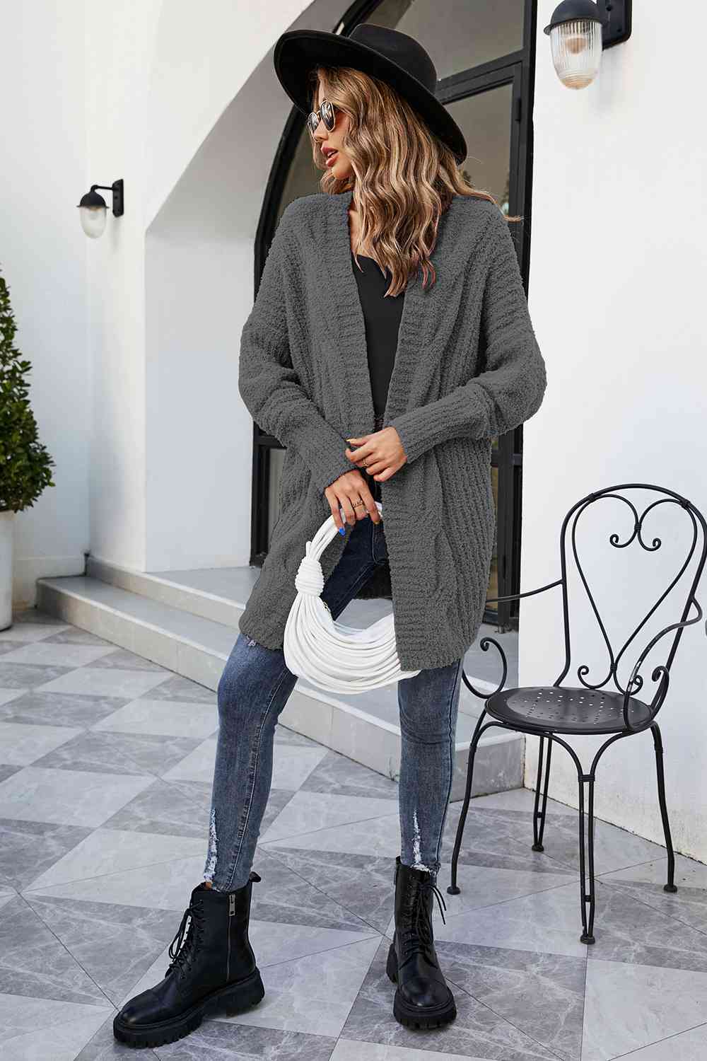 Open Front Dolman Sleeve Cardigan - Ladyez